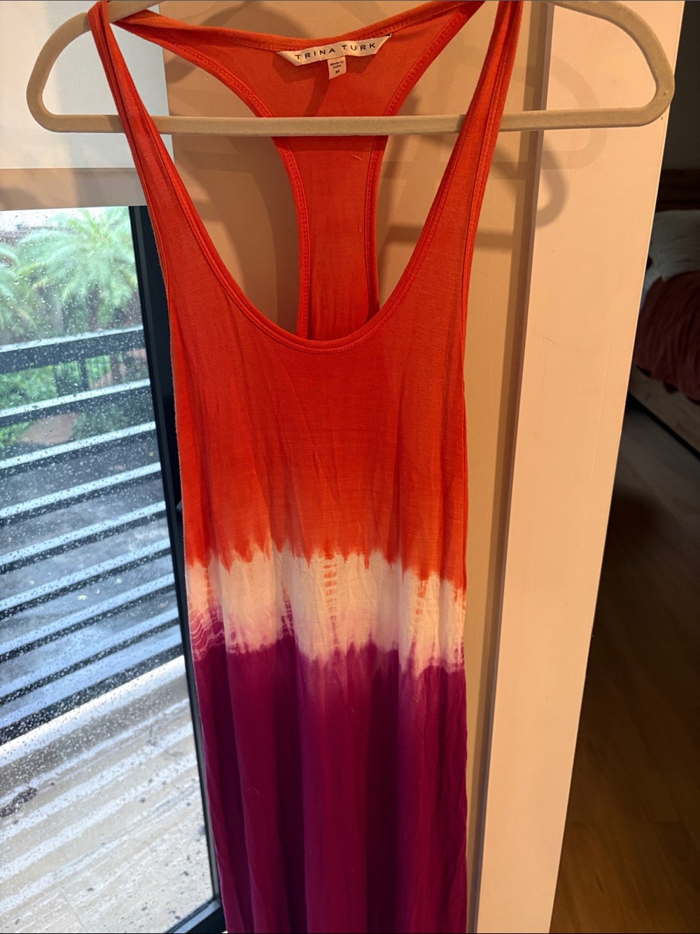 Trina Turk Orange White Purple Tie-Dye Racerback Maxi Tank